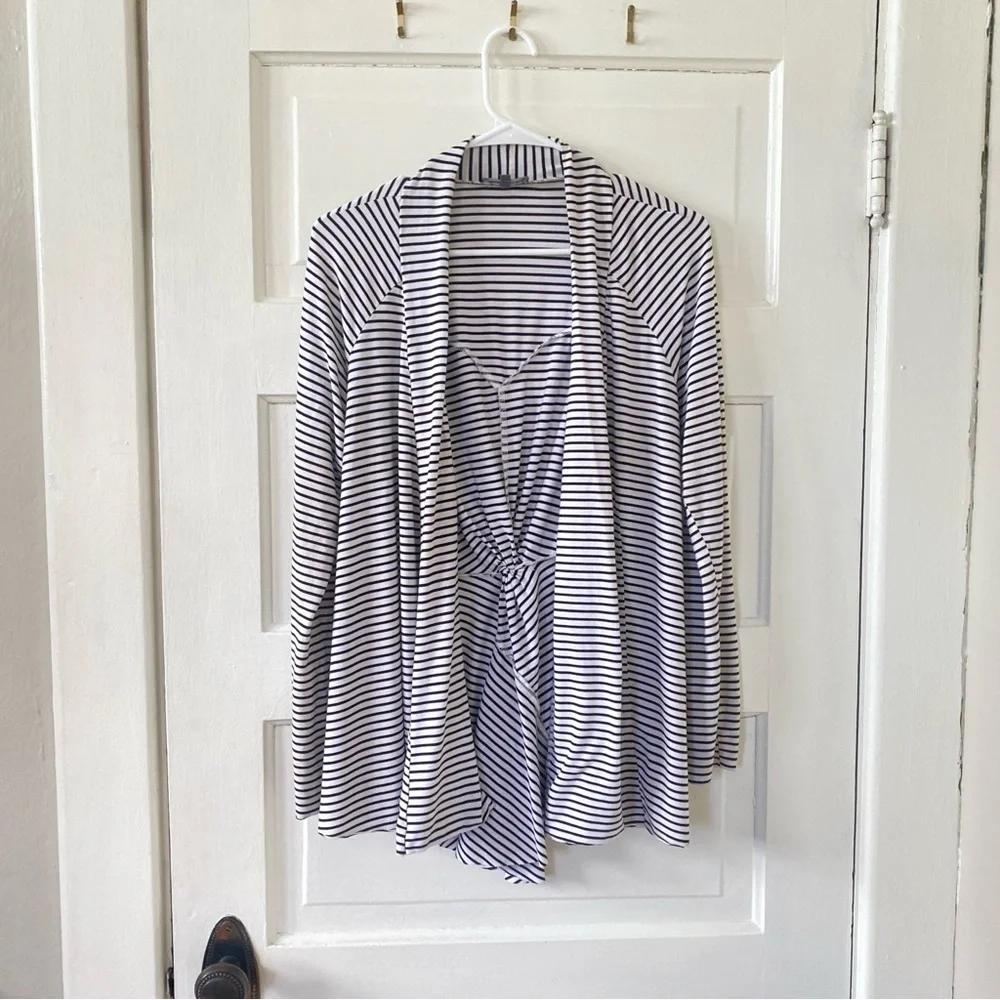 MARKET & SPRUCE Black and White Striped Open Front Cardigan Women's Size Large - Picture 1 of 6